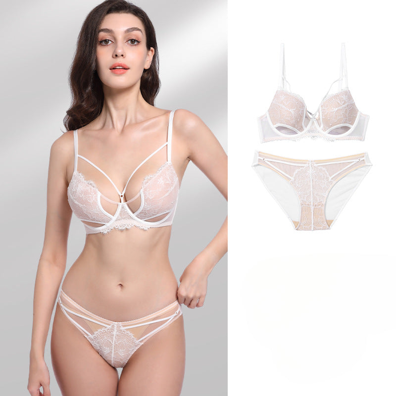 French Sexy Lace Gathering Elegant Pure Desire Bra Set