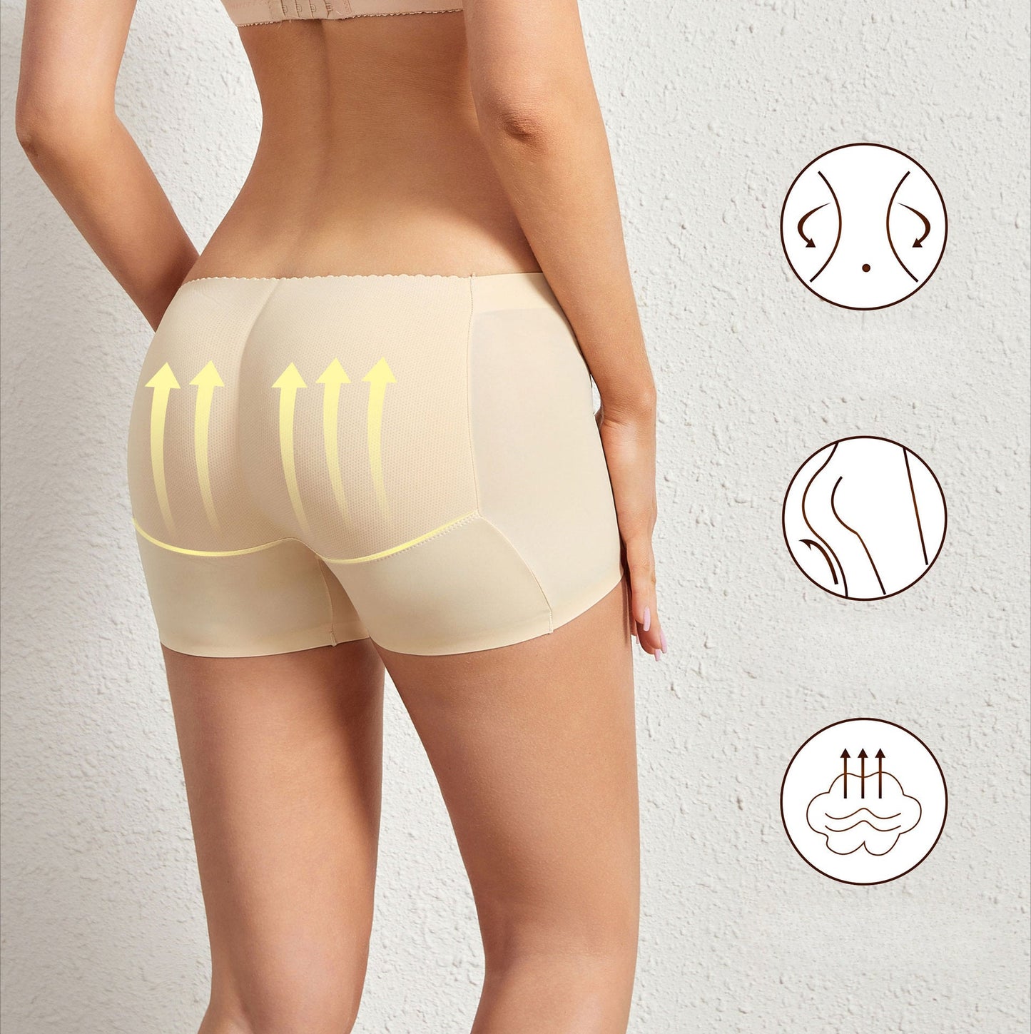 Mid-Waist Fixed Foam Hip Lift Bottom Flat Panty Shapewear Pantiess