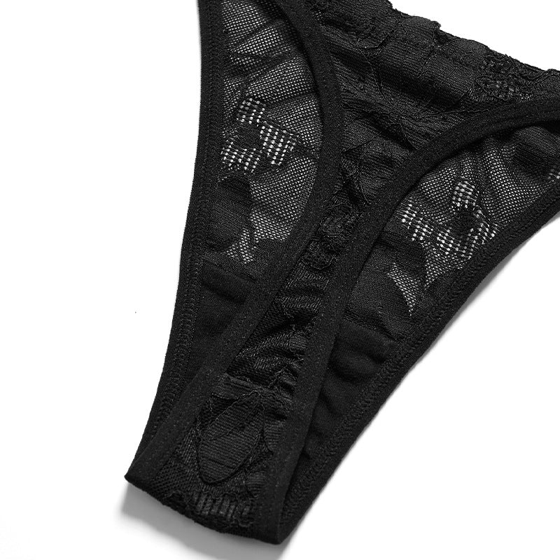Low Rise Adjustable Spaghetti Straps Lace Splicing Sexy Thong Panties