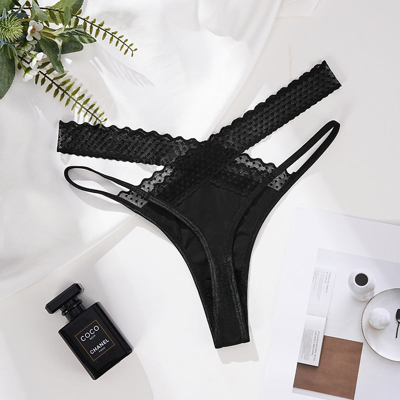 Sexy Lace Spaghetti Strap Splicing Sports Thong Panties