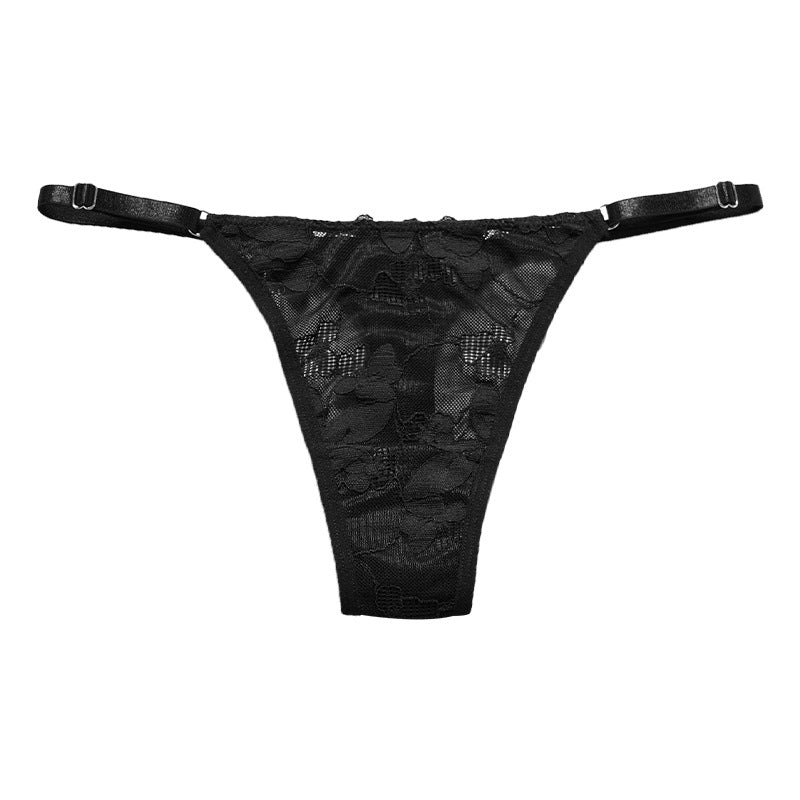 Low Rise Adjustable Spaghetti Straps Lace Splicing Sexy Thong Panties