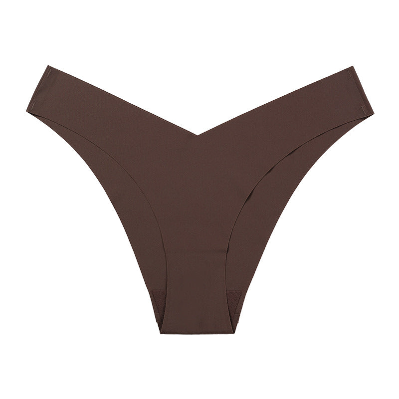 Large Size Seamless Ice Silk V-Shape Waistband One Piece Cotton Crotch Triangle Panties