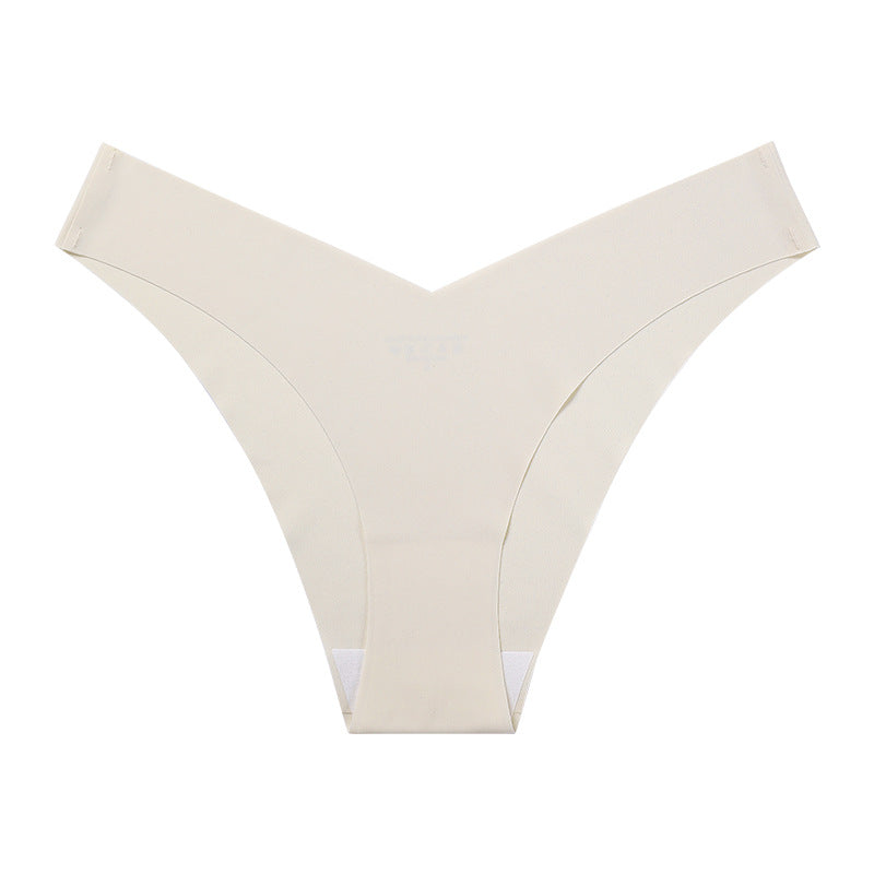 Large Size Seamless Ice Silk V-Shape Waistband One Piece Cotton Crotch Triangle Panties
