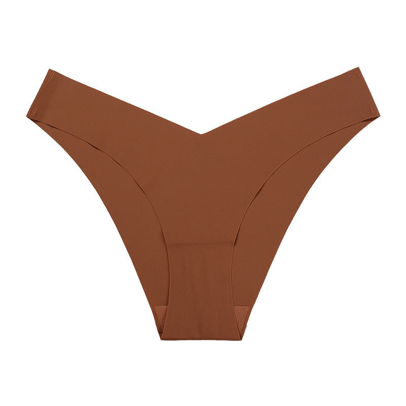 Large Size Seamless Ice Silk V-Shape Waistband One Piece Cotton Crotch Triangle Panties