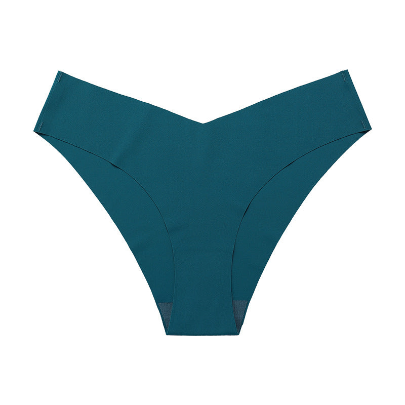 Large Size Seamless Ice Silk V-Shape Waistband One Piece Cotton Crotch Triangle Panties
