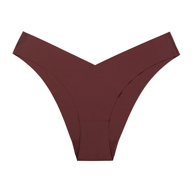 Large Size Seamless Ice Silk V-Shape Waistband One Piece Cotton Crotch Triangle Panties