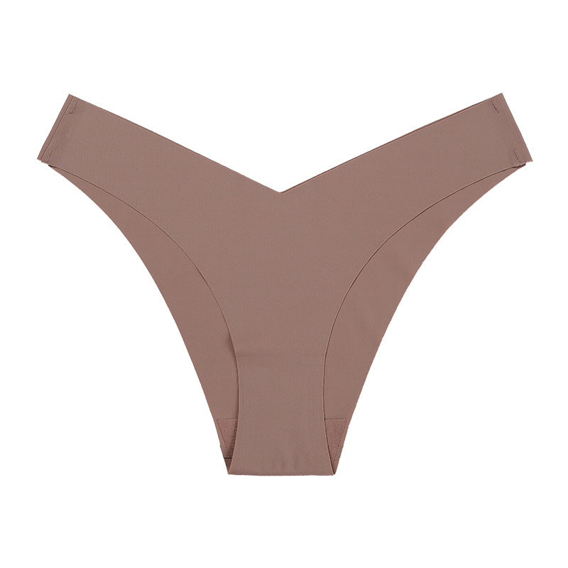 Large Size Seamless Ice Silk V-Shape Waistband One Piece Cotton Crotch Triangle Panties