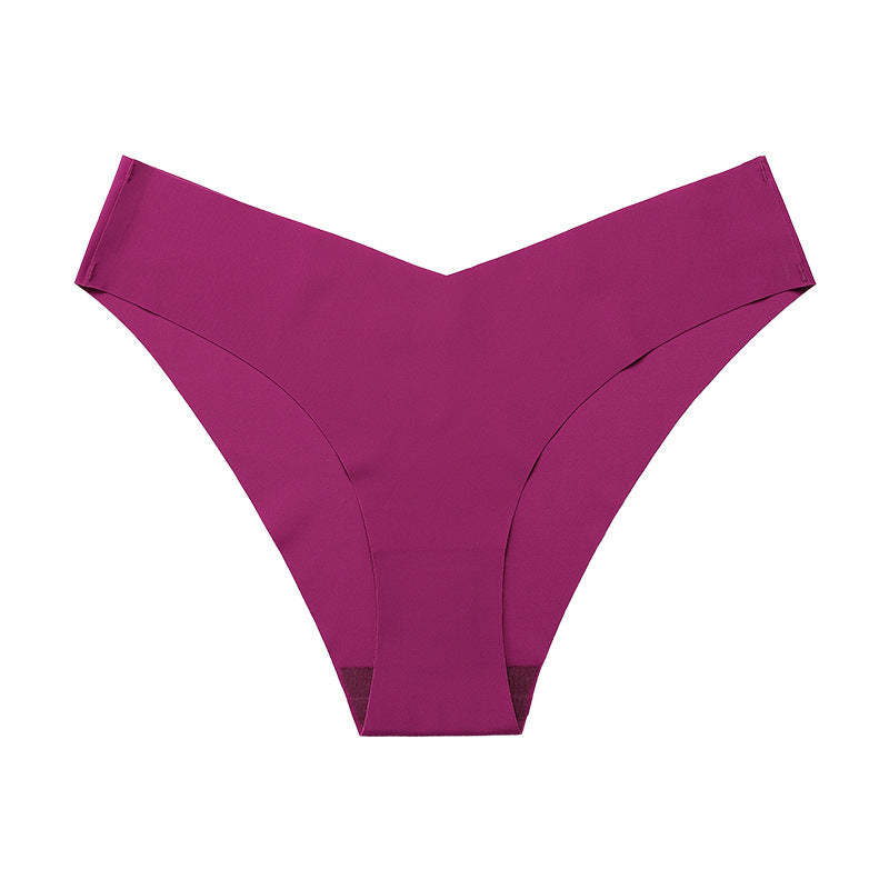 Large Size Seamless Ice Silk V-Shape Waistband One Piece Cotton Crotch Triangle Panties
