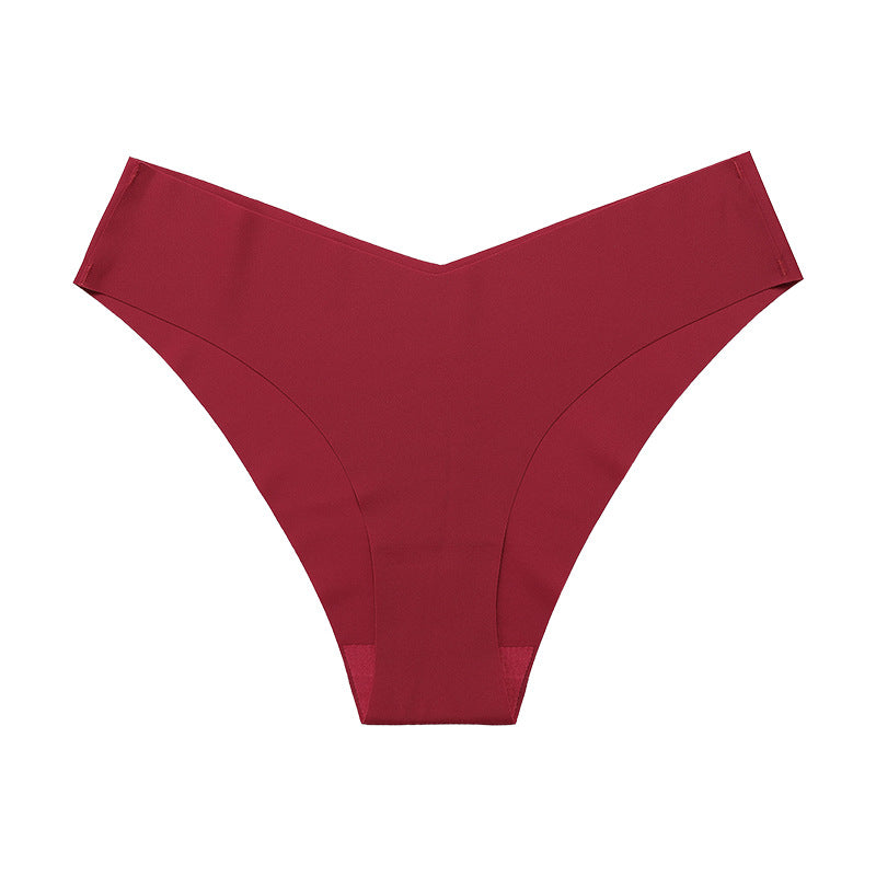 Large Size Seamless Ice Silk V-Shape Waistband One Piece Cotton Crotch Triangle Panties