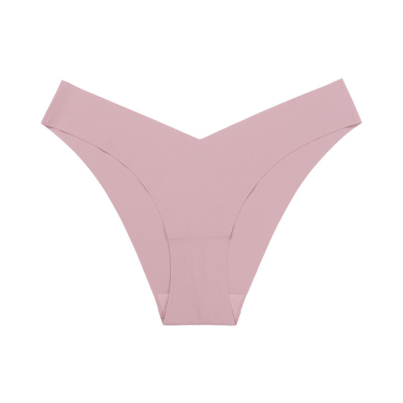 Large Size Seamless Ice Silk V-Shape Waistband One Piece Cotton Crotch Triangle Panties