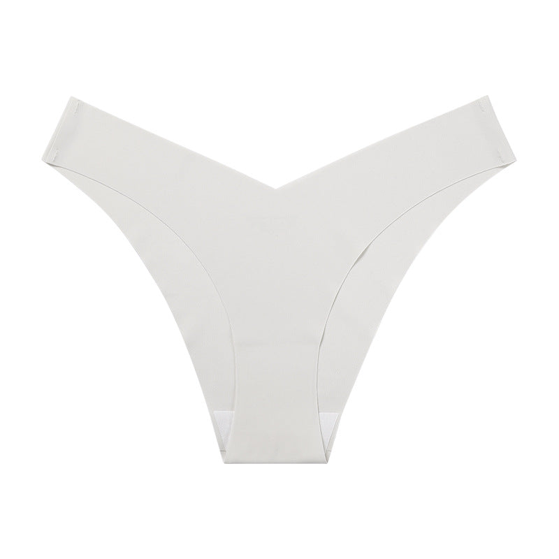 Large Size Seamless Ice Silk V-Shape Waistband One Piece Cotton Crotch Triangle Panties