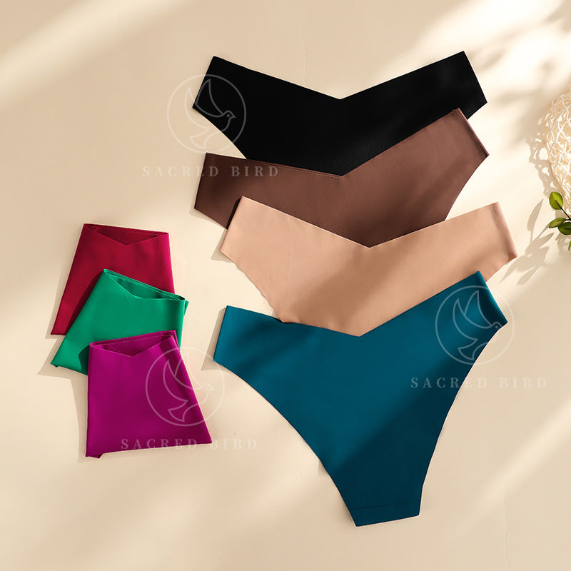 Large Size Seamless Ice Silk V-Shape Waistband One Piece Cotton Crotch Triangle Panties