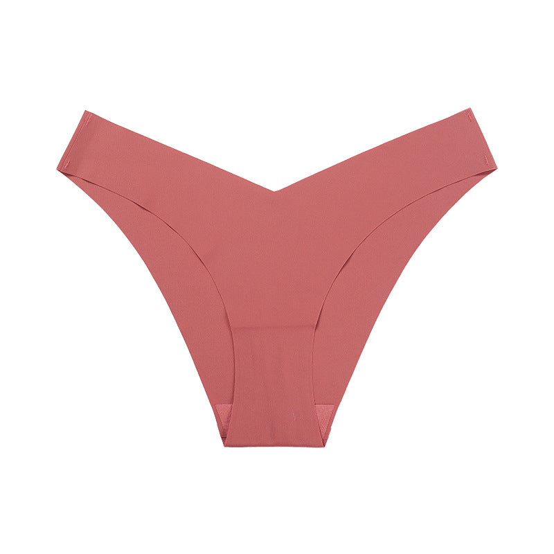 Large Size Seamless Ice Silk V-Shape Waistband One Piece Cotton Crotch Triangle Panties
