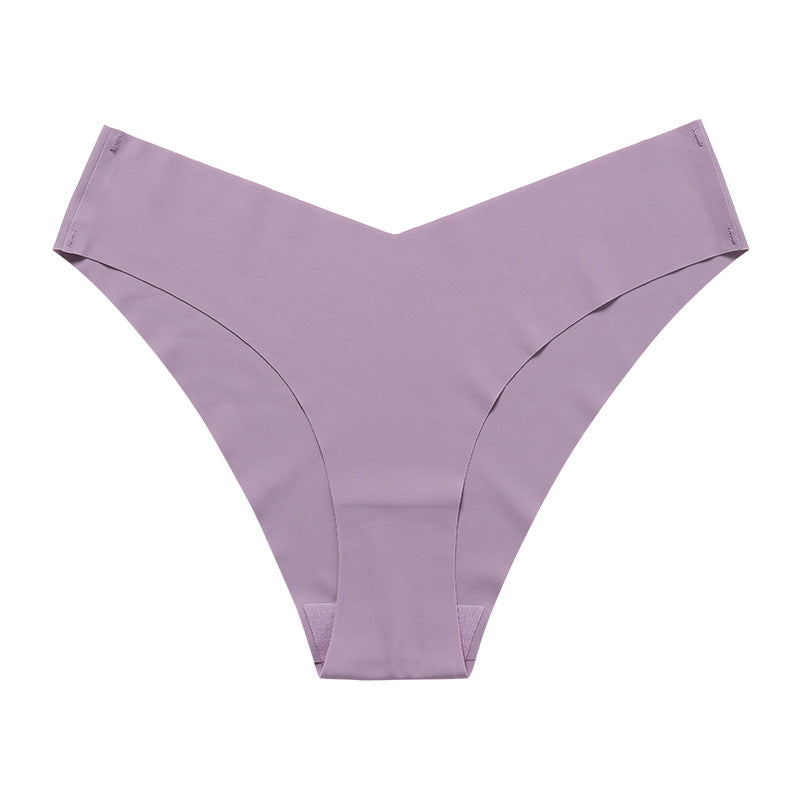 Large Size Seamless Ice Silk V-Shape Waistband One Piece Cotton Crotch Triangle Panties
