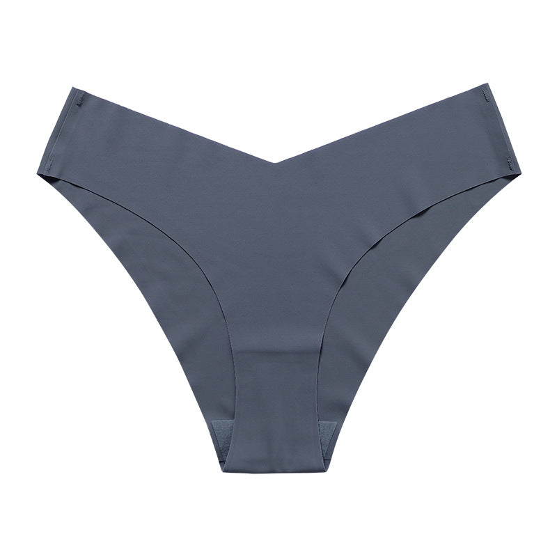 Large Size Seamless Ice Silk V-Shape Waistband One Piece Cotton Crotch Triangle Panties