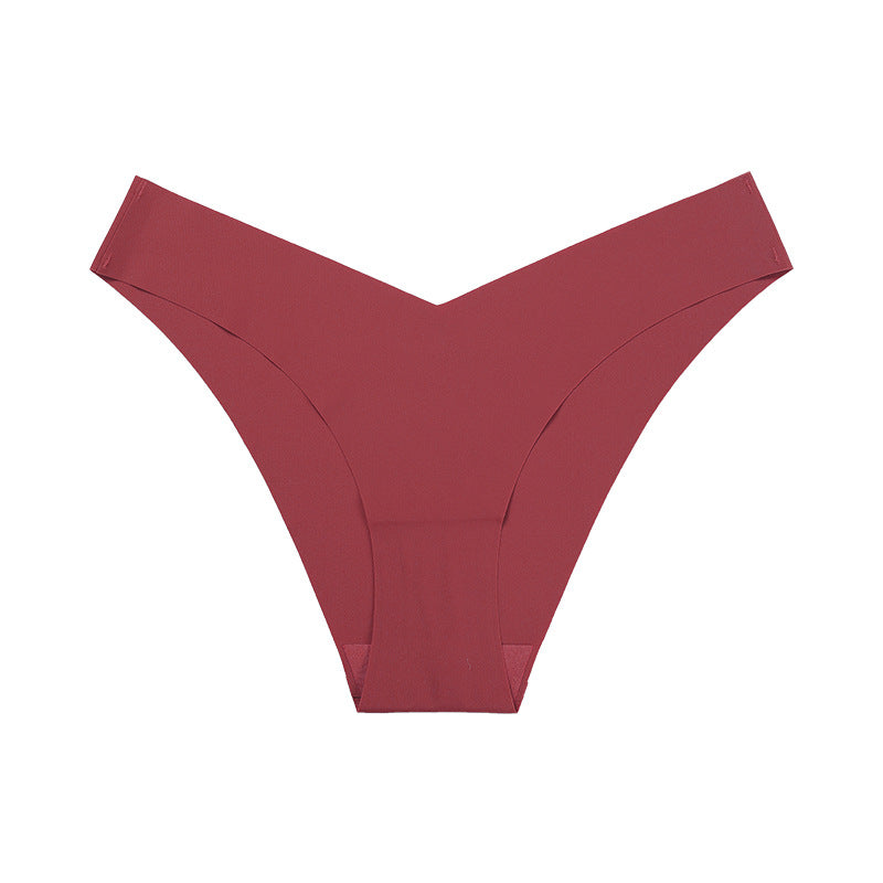Large Size Seamless Ice Silk V-Shape Waistband One Piece Cotton Crotch Triangle Panties