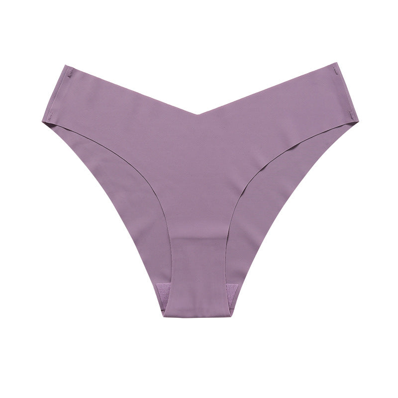 Large Size Seamless Ice Silk V-Shape Waistband One Piece Cotton Crotch Triangle Panties