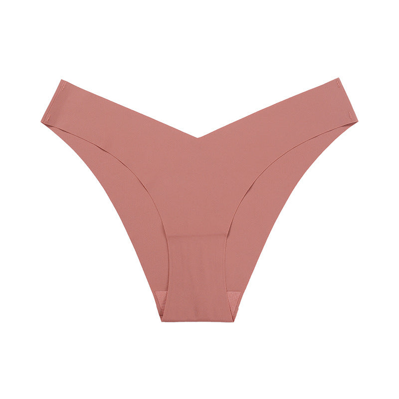 Large Size Seamless Ice Silk V-Shape Waistband One Piece Cotton Crotch Triangle Panties