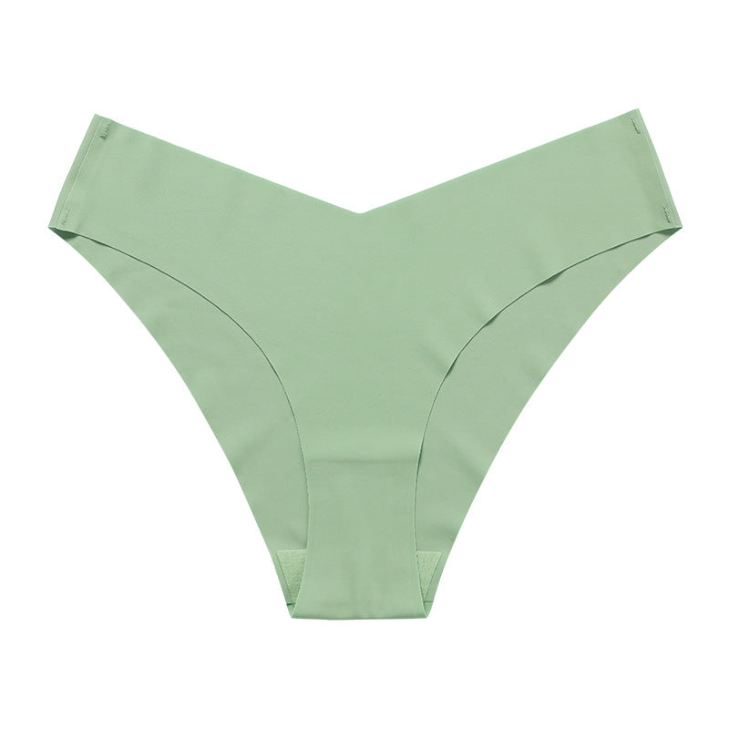 Large Size Seamless Ice Silk V-Shape Waistband One Piece Cotton Crotch Triangle Panties