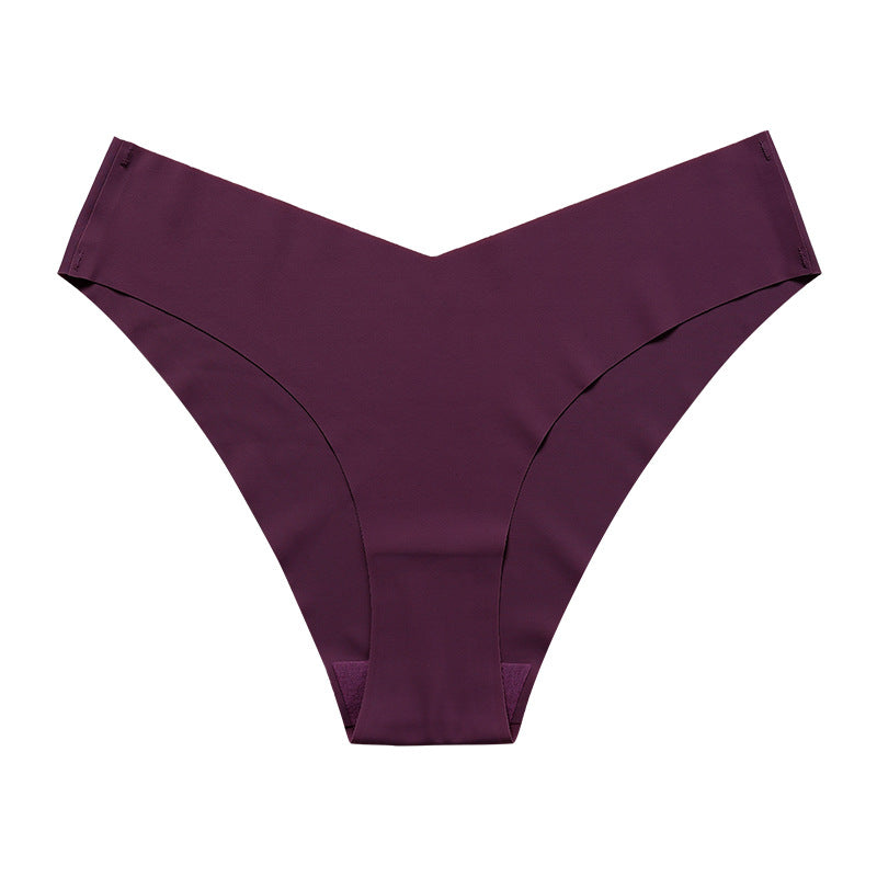 Large Size Seamless Ice Silk V-Shape Waistband One Piece Cotton Crotch Triangle Panties
