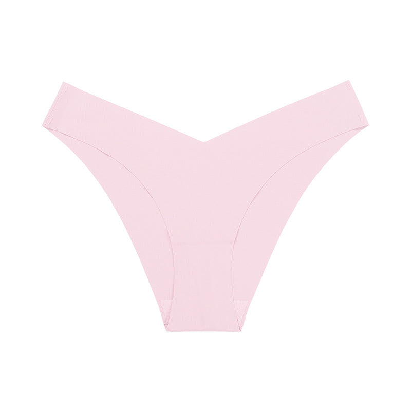 Large Size Seamless Ice Silk V-Shape Waistband One Piece Cotton Crotch Triangle Panties