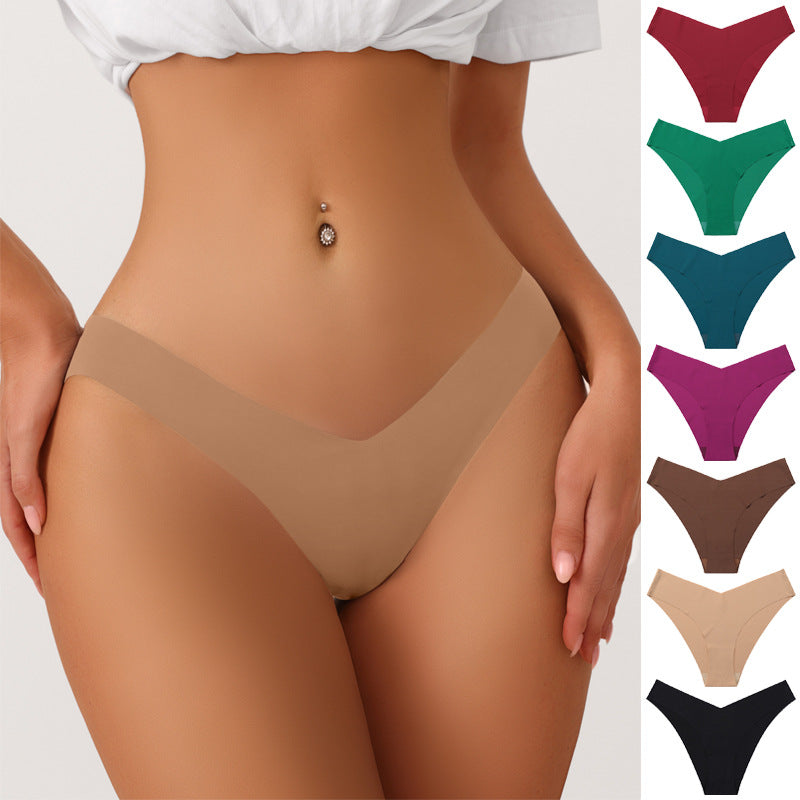 Large Size Seamless Ice Silk V-Shape Waistband One Piece Cotton Crotch Triangle Panties