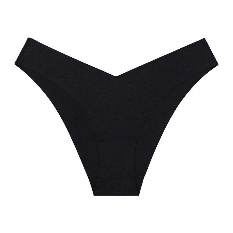 Large Size Seamless Ice Silk V-Shape Waistband One Piece Cotton Crotch Triangle Panties