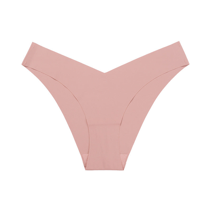 Large Size Seamless Ice Silk V-Shape Waistband One Piece Cotton Crotch Triangle Panties