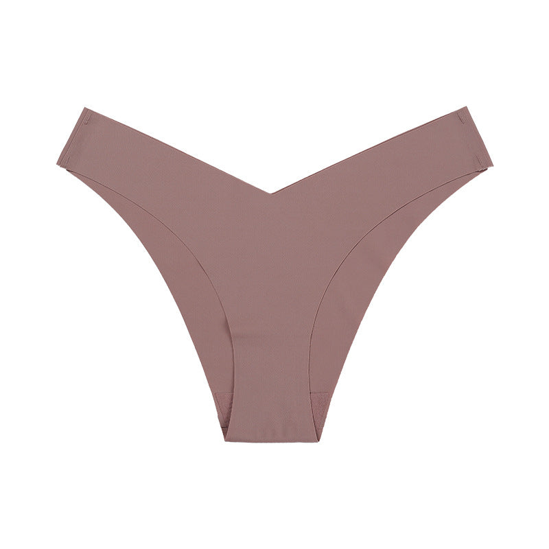 Large Size Seamless Ice Silk V-Shape Waistband One Piece Cotton Crotch Triangle Panties
