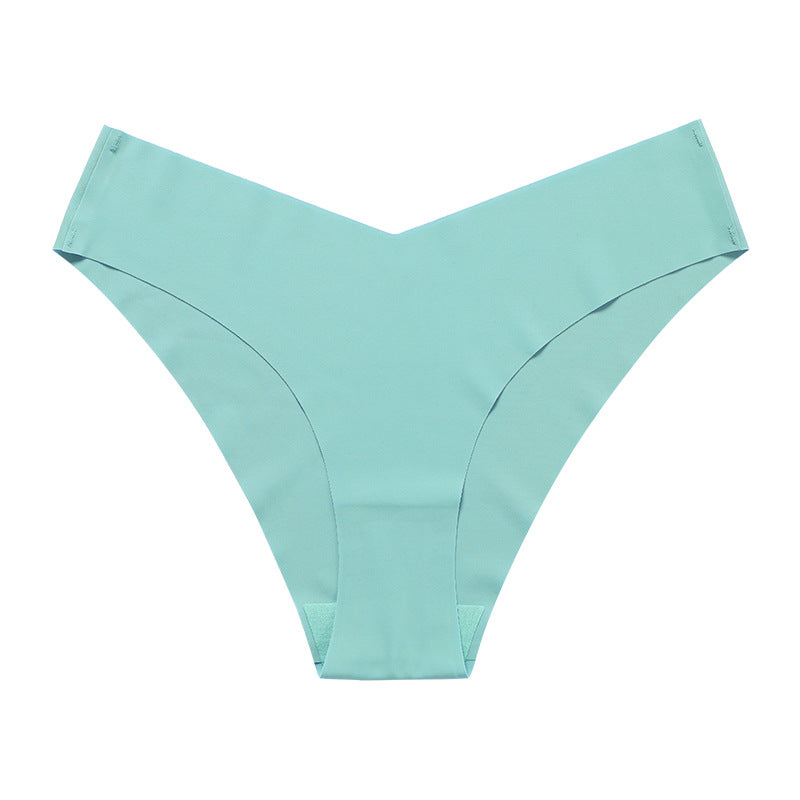 Large Size Seamless Ice Silk V-Shape Waistband One Piece Cotton Crotch Triangle Panties