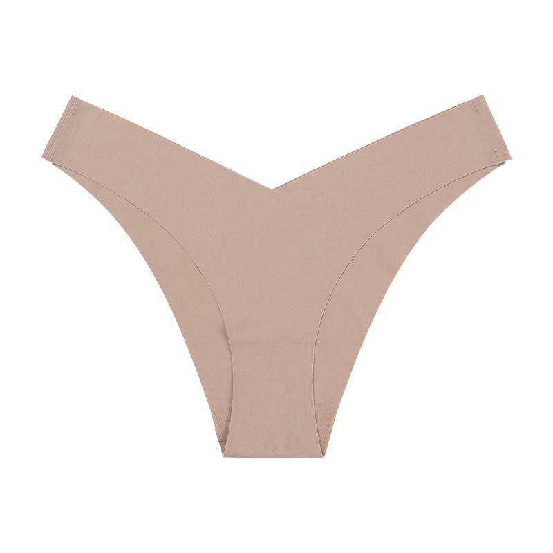Large Size Seamless Ice Silk V-Shape Waistband One Piece Cotton Crotch Triangle Panties