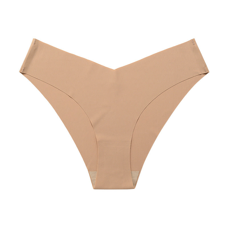 Large Size Seamless Ice Silk V-Shape Waistband One Piece Cotton Crotch Triangle Panties