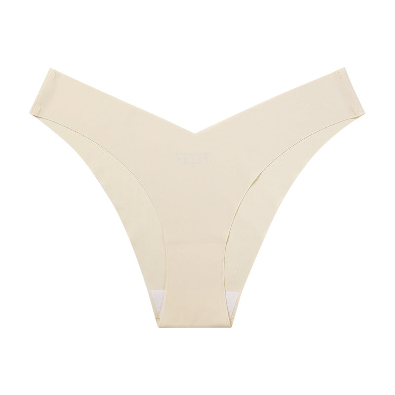 Large Size Seamless Ice Silk V-Shape Waistband One Piece Cotton Crotch Triangle Panties