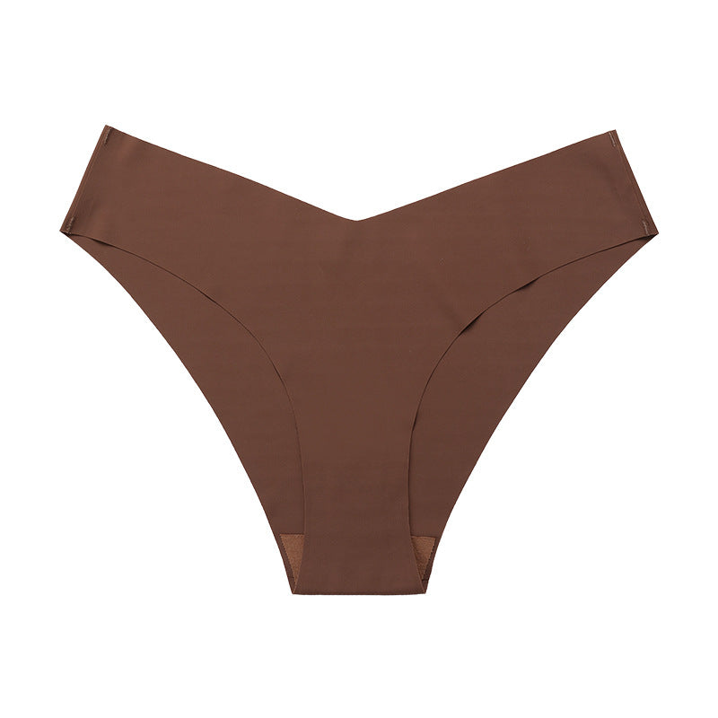 Large Size Seamless Ice Silk V-Shape Waistband One Piece Cotton Crotch Triangle Panties