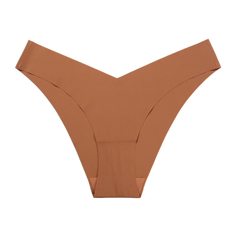 Large Size Seamless Ice Silk V-Shape Waistband One Piece Cotton Crotch Triangle Panties